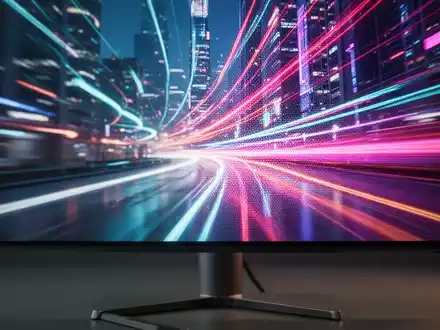 Nahaufnahme eines hochauflösenden Monitors mit lebendigen, schnellen Grafiken, die Pixelschärfe und Displaytechnologie betonen. - Foto: über boerse-global.de