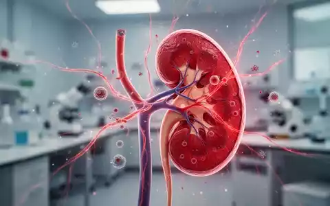 Nahaufnahme einer menschlichen Niere, umgeben von roten Linien, die hohe Natriumwerte und Toxine symbolisieren, in einem medizinischen Labor. - Foto: über boerse-global.de