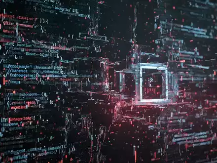 Abstrakte digitale Darstellung von fragmentierten und verzerrten Daten in Rot- und Blautönen, die Datenkorruption symbolisieren. - Foto: über boerse-global.de