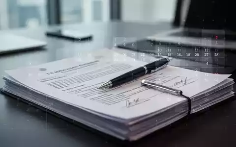 Nahaufnahme von Dokumenten mit einem Stift und einer dezenten digitalen Kalenderüberlagerung, die Fristen und rechtliche Aspekte symbolisiert. - Foto: über boerse-global.de
