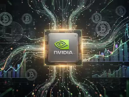 Stilisierter, leuchtender NVIDIA-GPU-Chip umgeben von abstrakten Datenströmen und Finanzgrafiken, Symbol für KI-Investition und Wachstum. - Foto: über boerse-global.de