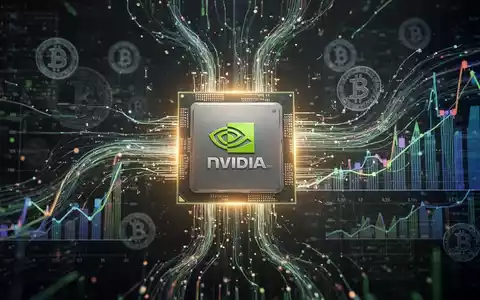 Stilisierter, leuchtender NVIDIA-GPU-Chip umgeben von abstrakten Datenströmen und Finanzgrafiken, Symbol für KI-Investition und Wachstum. - Foto: über boerse-global.de