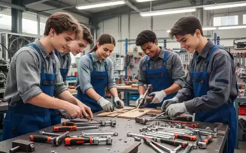 Junge Handwerker in einer Werkstatt, die an verschiedenen Projekten arbeiten, um den Fachkräftemangel zu bekämpfen. - Foto: über boerse-global.de