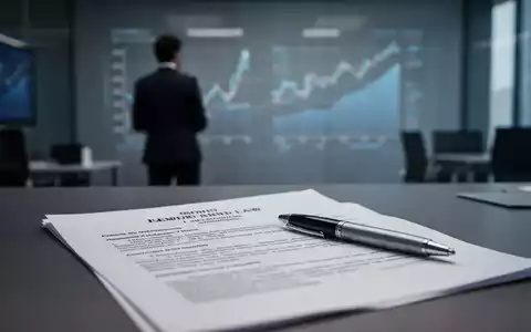 Ein unscharfer Mensch in einem modernen Büro betrachtet abstrakte Finanzcharts an einer Wand, im Vordergrund ein Rechtsdokument mit Stift. - Foto: über boerse-global.de