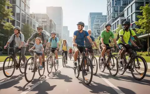 Eine Gruppe von Radfahrern auf einer modernen Stadtstraße, die den Radverkehr als Mittel zur Gesundheitsförderung und zum Klimaschutz darstellt. - Foto: über boerse-global.de