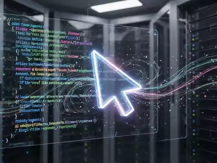 Leuchtender Mauszeiger interagiert mit Codezeilen auf transparentem Bildschirm, symbolisiert KI-Coding-Agenten und präzise Dateibearbeitung. - Foto: über boerse-global.de