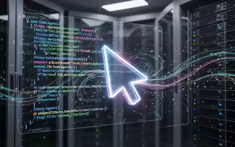 Leuchtender Mauszeiger interagiert mit Codezeilen auf transparentem Bildschirm, symbolisiert KI-Coding-Agenten und präzise Dateibearbeitung. - Foto: über boerse-global.de