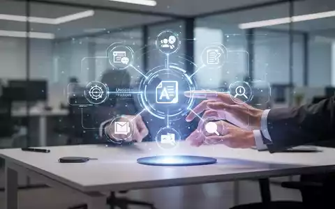 Holografische Projektion einer einheitlichen KI-Arbeitsplattform auf einem modernen Schreibtisch mit vernetzten Geschäftsfunktionen. - Foto: über boerse-global.de
