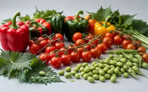 Eine lebendige Anordnung von frischem Sommergemüse, darunter rote Paprika, Kirschtomaten, Edamame und Perillablätter auf einer hellen Oberfläche. - Foto: über boerse-global.de