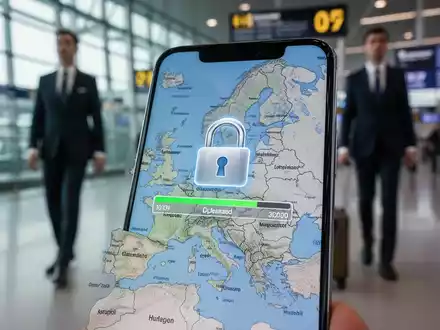 Nahaufnahme eines Smartphone-Bildschirms mit einem digitalen Vorhängeschloss-Symbol über einer Karte der Schweiz und einem Fortschrittsbalken für Datenlöschung. - Foto: über boerse-global.de
