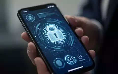 Nahaufnahme eines Smartphone-Bildschirms mit Schloss-Symbol und biometrischer Sicherheit, unscharfe Hand hält das Gerät. - Foto: über boerse-global.de