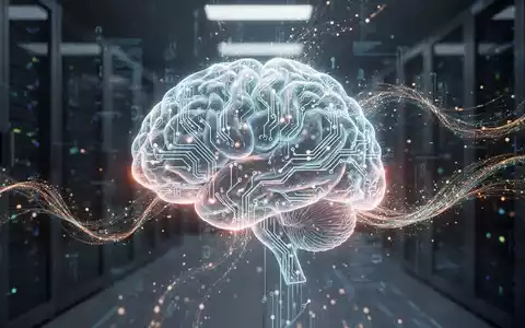 Leuchtendes, abstraktes neuronales Netz-Gehirn mit Schaltkreismustern, umgeben von Datenströmen, symbolisiert KI und technologische Expansion. - Foto: über boerse-global.de