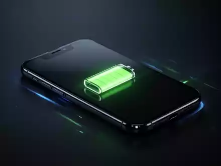 Nahaufnahme eines modernen Smartphones mit leuchtend grünem Batteriesymbol auf dem Bildschirm, das volle Ladung anzeigt. - Foto: über boerse-global.de