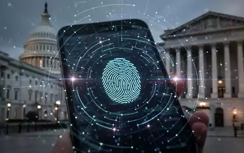 Smartphone-Bildschirm mit Fingerabdruckscan, digitalen Sicherheitselementen und verschwommenen Regierungsgebäuden im Hintergrund. - Foto: über boerse-global.de