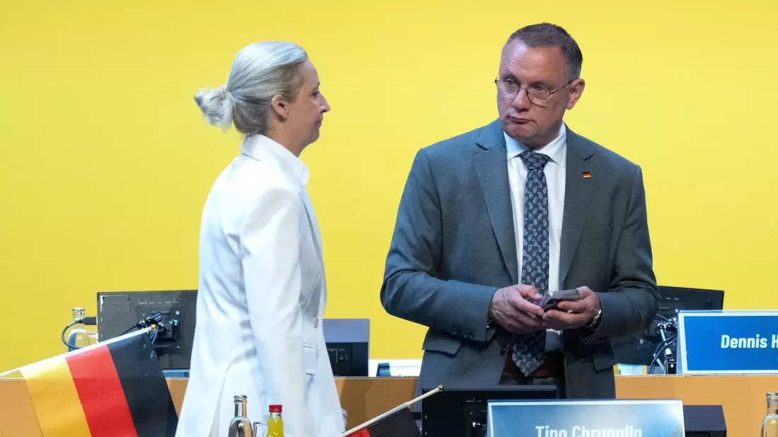 Für Alice Weidel lief die Wiederwahl zur Bundesvorsitzenden etwas besser als für den Co-Vorsitzenden, Tino Chrupalla. - Bild: Sebastian Kahnert/dpa