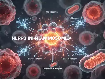 Mikroskopische Ansicht von Zellen mit einem leuchtenden NLRP3-Inflammasom, das Entzündungsreaktionen und Stoffwechselwege darstellt. - Foto: über boerse-global.de