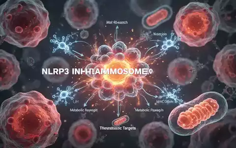 Mikroskopische Ansicht von Zellen mit einem leuchtenden NLRP3-Inflammasom, das Entzündungsreaktionen und Stoffwechselwege darstellt. - Foto: über boerse-global.de