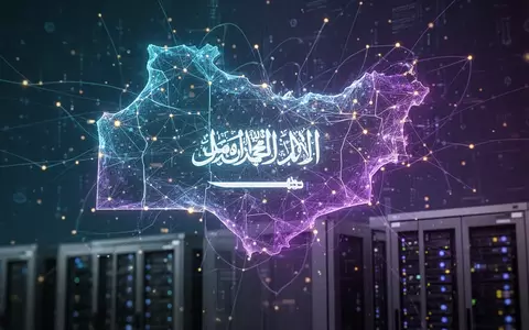 Leuchtende, digitale Karte Saudi-Arabiens mit Netzlinien, die Microsofts Cloud-Expansion und KI-Initiativen symbolisiert. - Foto: über boerse-global.de