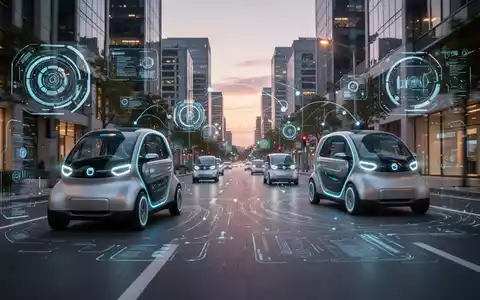 Mehrere kleine Elektrofahrzeuge fahren durch eine moderne Stadt. Das Bild symbolisiert flexible Mobilitätskonzepte und urbane Effizienz. - Foto: über boerse-global.de