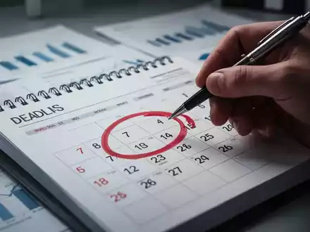 Nahaufnahme eines Kalenders mit rot eingekreistem Datum und einer Hand, die einen Stift hält, symbolisiert Fristen und Vergütungsplanung. - Foto: über boerse-global.de