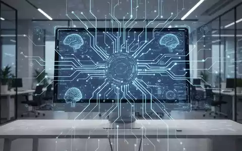 Futuristisches Computer-Interface mit leuchtend blauen KI-Elementen und Schaltkreisen, Symbol für fortschrittliche Technologie und künstliche Intelligenz. - Foto: über boerse-global.de