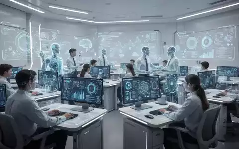 Ein futuristisches Klassenzimmer mit Schülern, die mit holografischen Schnittstellen und KI-gestützten Lerntools interagieren. - Foto: über boerse-global.de