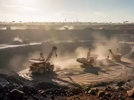 Eine weitläufige Kupfermine in Sambia mit großen Maschinen und einer staubigen Atmosphäre unter strahlender Sonne, die den Umweltimpakt zeigt. - Foto: über boerse-global.de
