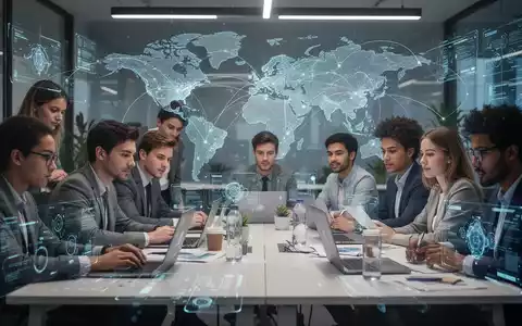 Eine vielfältige Gruppe junger Fachkräfte arbeitet in einem modernen Lernumfeld zusammen, umgeben von digitalen Schnittstellen. - Foto: über boerse-global.de