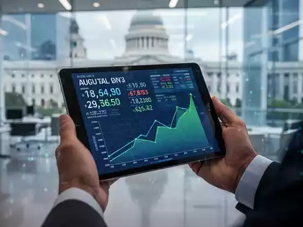 Hände halten ein Tablet mit einem Finanzdokument, das Zahlen und ein Diagramm zeigt, im Hintergrund ein unscharfes Büro. - Foto: über boerse-global.de