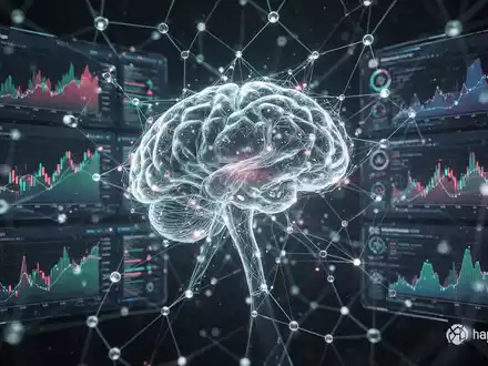 Leuchtendes, vernetztes neuronales Netzwerk, das KI symbolisiert, mit überlagerten digitalen Schnittstellen, die Finanzgrafiken und Gesundheitsdaten anzeigen. - Foto: über boerse-global.de