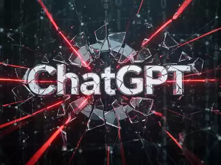 Verzerrtes, fragmentiertes ChatGPT-Logo mit glühenden roten Linien vor dunklem, abstraktem Datennetzwerk, das einen Cyberangriff symbolisiert. - Foto: über boerse-global.de
