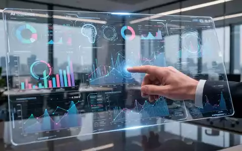 Ein futuristisches Finanz-Dashboard mit Echtzeit-Datenvisualisierungen und einer Hand, die eine transparente Bildschirmoberfläche bedient. - Foto: über boerse-global.de