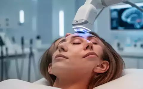 Nahaufnahme einer Patientin, die eine transkranielle Pulsstimulation (TPS) erhält. Ein medizinisches Gerät berührt sanft die Kopfhaut. - Foto: über boerse-global.de