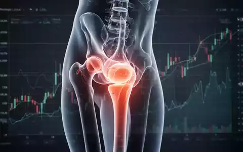 Nahaufnahme eines menschlichen Hüft- und Kniegelenks als durchscheinendes medizinisches Modell, überlagert mit Finanzdiagrammen. - Foto: über boerse-global.de