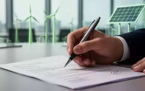 Eine Hand unterschreibt ein Finanzdokument, im Hintergrund verschwommen moderne Büro- und grüne Energiemotive. - Foto: über boerse-global.de