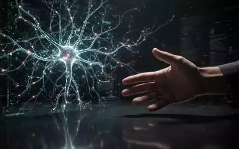 Ein Schattenbild einer künstlichen Intelligenz mit leuchtenden Netzwerken und einer vorsichtig ausgestreckten menschlichen Hand. - Foto: über boerse-global.de