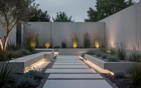 Ein minimalistischer Garten mit klaren Linien, trockenresistenten Pflanzen und modernen Bewässerungssystemen. - Foto: über boerse-global.de