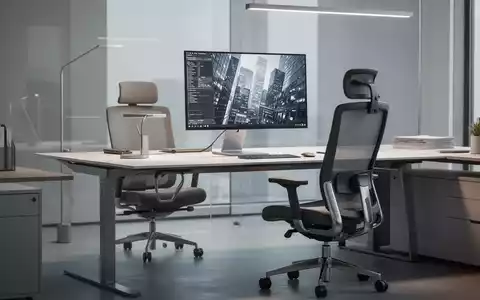Ein moderner, ergonomischer Büroschreibtisch mit einem Monitor, einem verstellbaren Stuhl und minimalistischen Möbeln. - Foto: über boerse-global.de