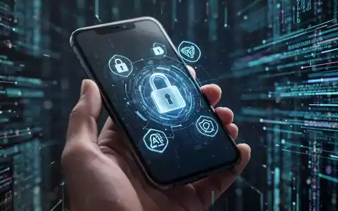 Nahaufnahme einer Hand, die ein Smartphone mit Sicherheitssymbolen und einem digitalen Schloss auf dem Bildschirm hält, symbolisiert digitale Sicherheit. - Foto: über boerse-global.de