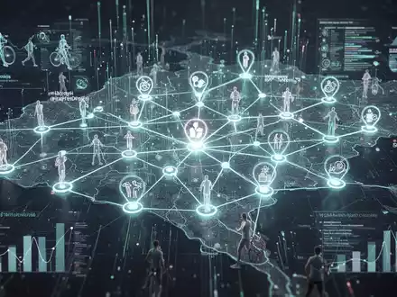 Eine digitale Karte von Linz mit leuchtenden Verbindungen, die Gesundheits- und Sportinitiativen darstellen, überlagert mit Datenströmen. - Foto: über boerse-global.de