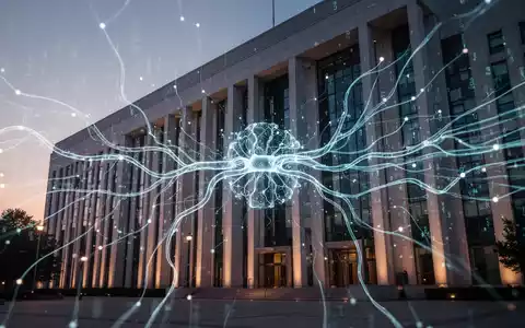 Moderne Regierungsgebäude mit leuchtendem KI-Netzwerk-Overlay, Symbol für KI-Integration in der Verwaltung. - Foto: über boerse-global.de