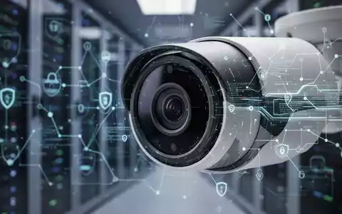 Eine Nahaufnahme einer modernen Netzwerkkamera mit digitalem Overlay, das Datensicherheit und EUCC-Zertifizierung symbolisiert. - Foto: über boerse-global.de