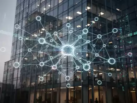 Leuchtendes neuronales Netzdiagramm über modernem Bürogebäude, Symbol für KI und Geschäftstechnologie. - Foto: über boerse-global.de