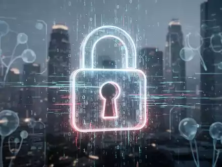 Digitales Vorhängeschloss mit Binärcode und Datenströmen, symbolisiert einen Datenangriff auf Medizintechnik- und Softwarefirmen. - Foto: über boerse-global.de