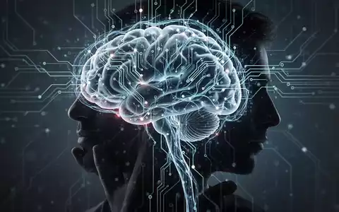 Ein stilisiertes Gehirn mit digitalen Schaltkreisen und neuronalen Pfaden, das vor der Silhouette einer nachdenklichen Person leuchtet. - Foto: über boerse-global.de