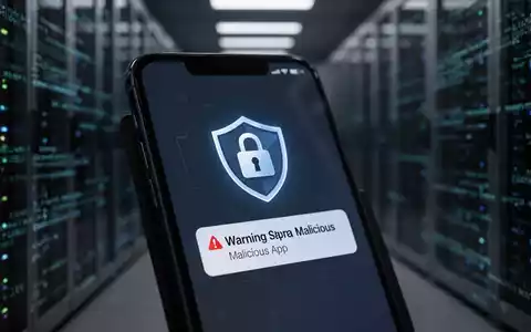 Nahaufnahme eines Smartphone-Bildschirms mit einer Warnmeldung vor einer schädlichen App, symbolisiert mobile Banking-Sicherheitsbedrohungen. - Foto: über boerse-global.de