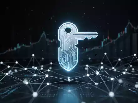 Glühendes digitales Passkey-Symbol über abstraktem Netzwerk, symbolisiert Cybersicherheit und Kontoschutz. - Foto: über boerse-global.de