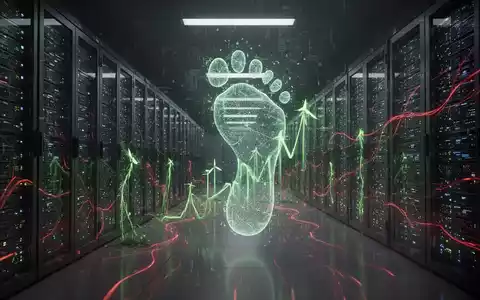 Ein riesiges Rechenzentrum mit leuchtenden Server-Racks, das einen steigenden CO2-Fußabdruck und Energieverbrauch symbolisiert. - Foto: über boerse-global.de