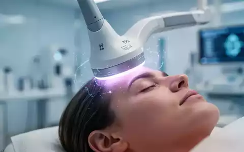 Nahaufnahme eines modernen medizinischen Geräts, das auf den Kopf eines Patienten gerichtet ist und ein sanftes Licht ausstrahlt. - Foto: über boerse-global.de