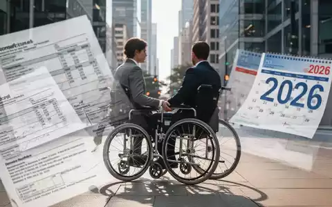Eine Person im Rollstuhl fährt auf einem modernen, zugänglichen Stadtweg, mit verschwommenen Finanzdokumenten und einem Kalender im Hintergrund. - Foto: über boerse-global.de